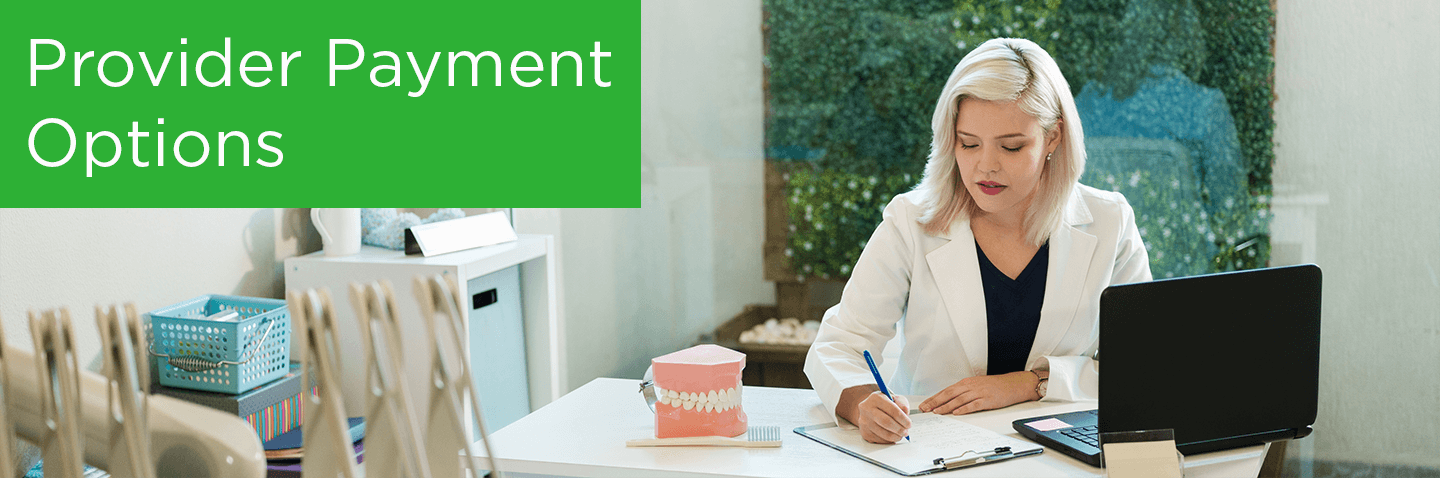 Image of dentist working at desk with copy reading Provider Payment Options